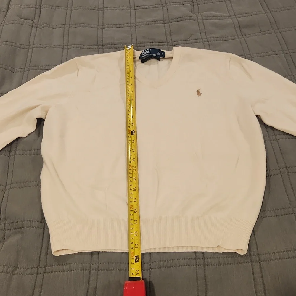 Polo by Ralph Lauren Men's V-Neck Sweater in Cream Size L!